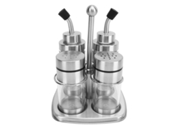 Conjunto de 4 frascos de tempero em aço inox 304 com prateleira para cozinha e piqueniques | S/MARCA