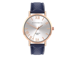 Relógio de Pulso Feminino Masculino de Couro Pu com Mostrador Redondo Analógico Quartz Branco Azul