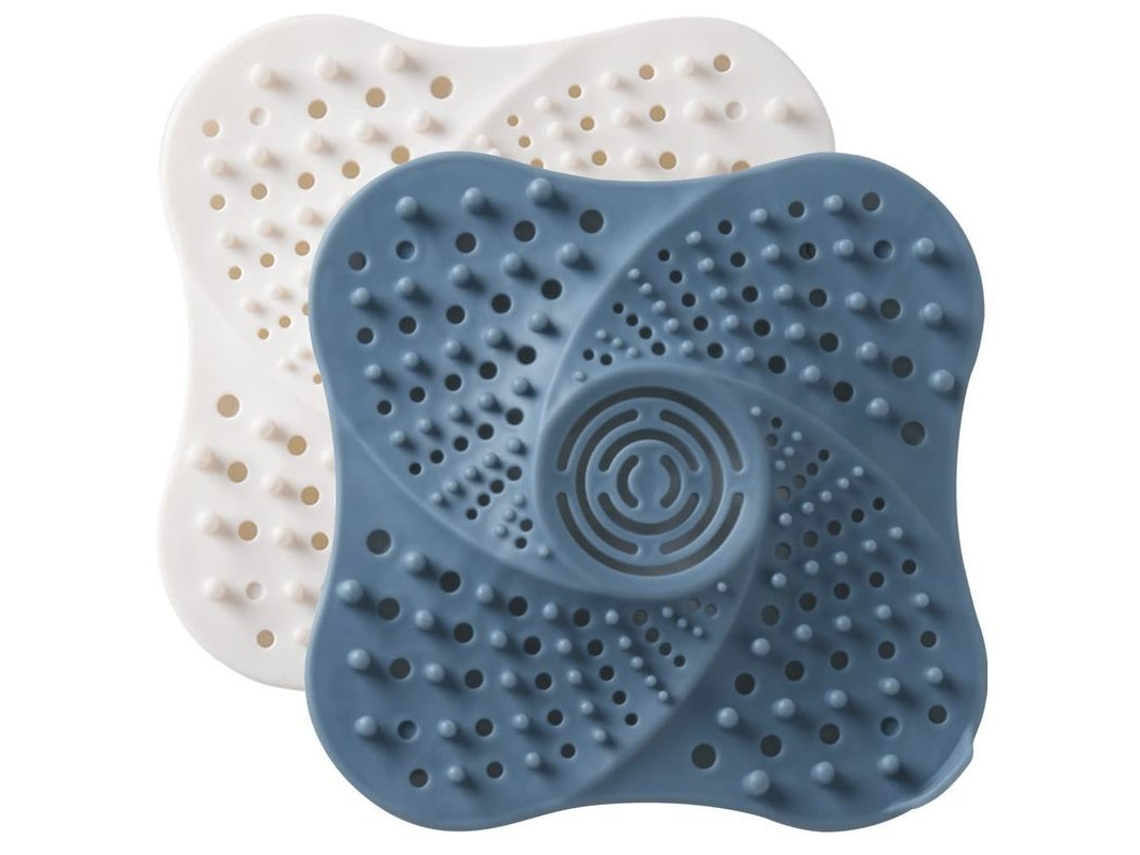 2026 2 Captadores de Pelo para Ducha Filtro de Pelo Silicona Pvc 13x13cm Blanco Azul