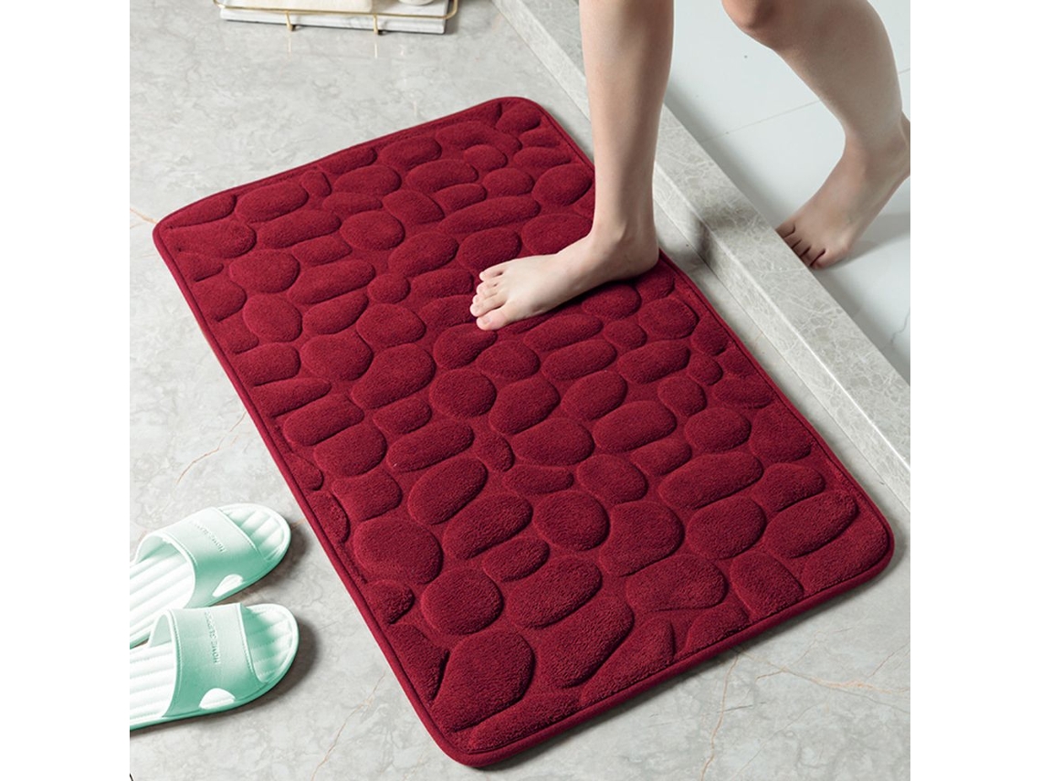 Tapete de Banheiro Antiderrapante , com Estampa de Pedra, em Tecido Não Tecido, Altamente Absorvente e Lavável. MDUG (vermelho)