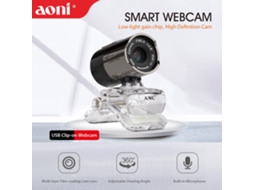 Câmera web Aoni HD com visão noturna, microfone com clip, plug and play para videoconferências e estudos | S/MARCA