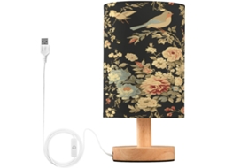 Abajur De Cabeceira Vintage Com Motivo Floral E Pássaros Para Quarto, Abajur De Cabeceira Led, Luminária De Leitura Com