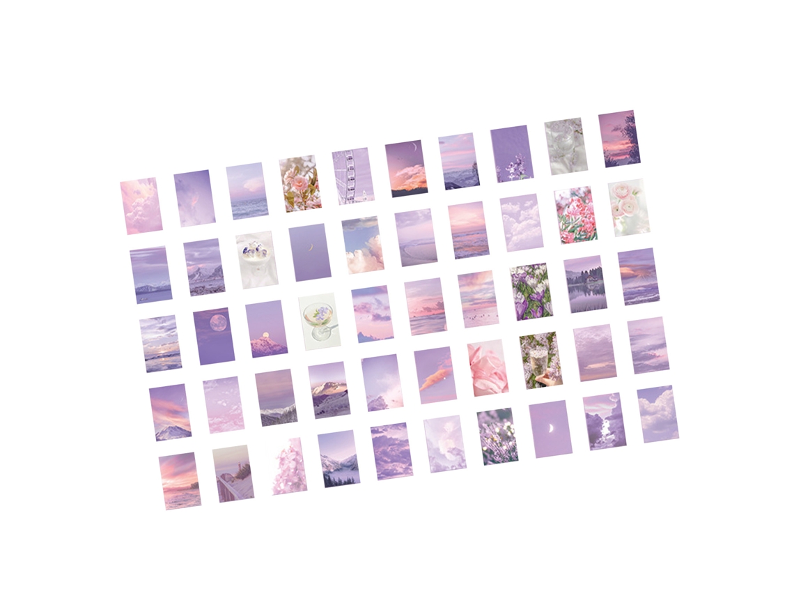 Adesivos Scrapbook Aesthetic 50 Folhas Cenas Naturais para Diário Planner Decoração Roxo