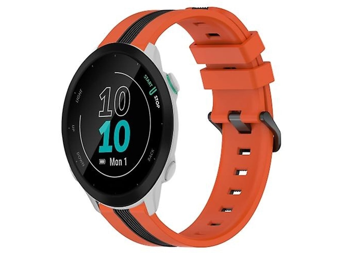 Pulseira De Relógio Lurelia Para Garmin Forerunner 55 20 Mm Vertical Bicolor Silicone Laranja Preto