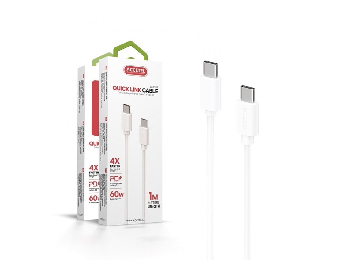 Cabo PD Type-C CU-2107 para Apple iPhone 16 Pro 4 x Velocidade de Carregamento 1M. 3A 60W Power Delivery 3.0 Branco