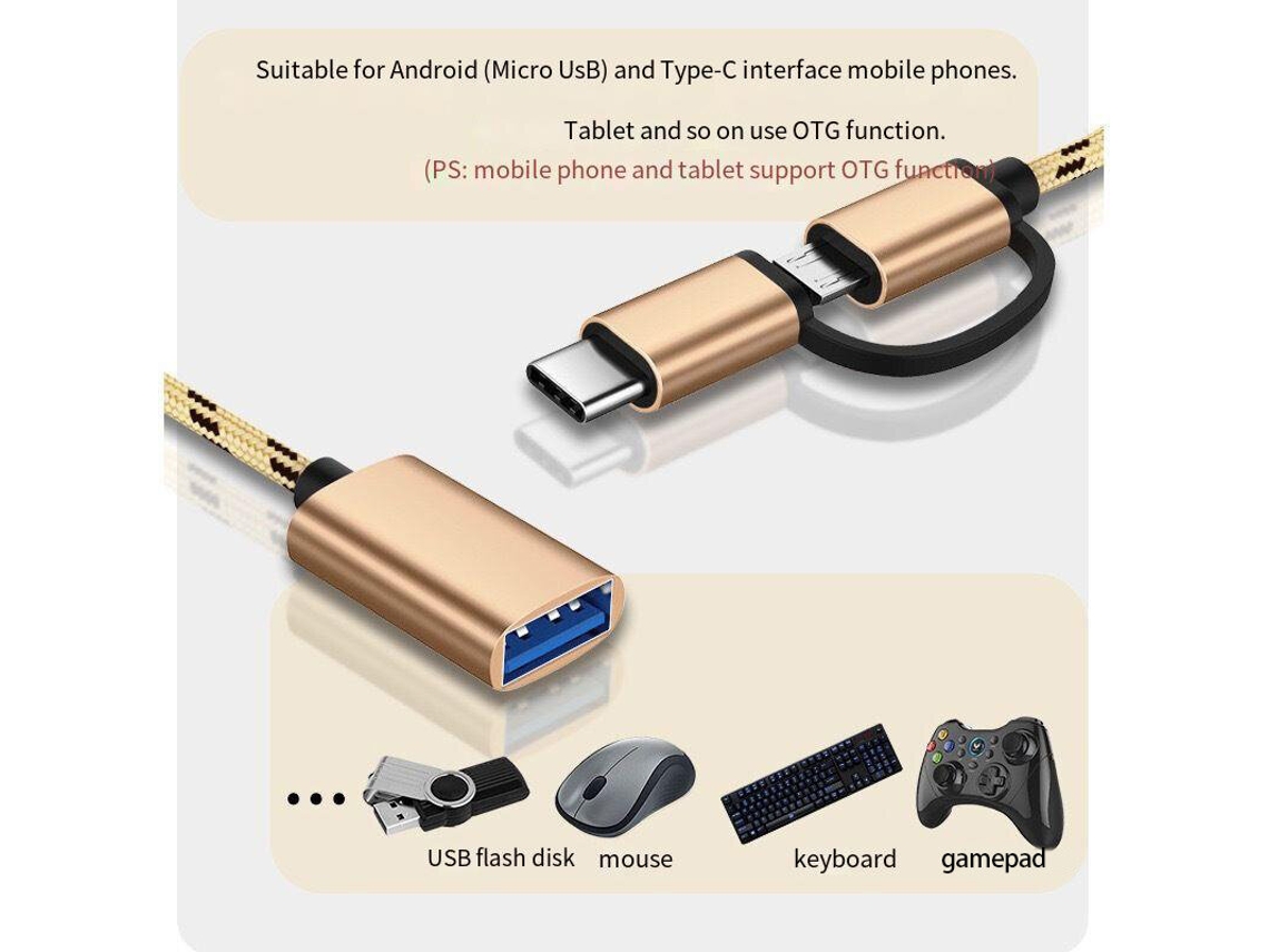 Adaptador Otg 2 Em 1 Usb 3.0 Para Tipo-c/micro Usb, Conversor Para Rato, Teclado E Gamepad.