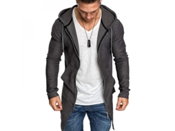 2026-chaqueta Larga Para Hombre Con Capucha Cremallera Sudadera Outerwear Invierno Slim Algodón Mezcla M Gris