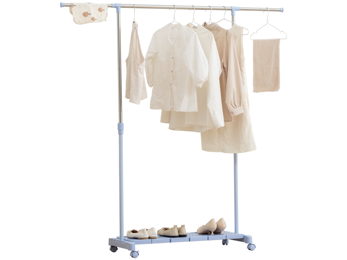 Charriot com Rodas BTFORUS, barra de aço inox, prateleira, altura ajustável 94-168cm Azul