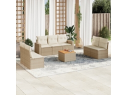 Vidaxl 8 Pcs Conjunto De Sofás P/ Jardim Com Almofadões Vime Pe Bege