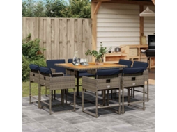 Vidaxl 9 Pcs Conjunto De Jantar P/ Jardim C/ Almofadões Vime Pe Cinza