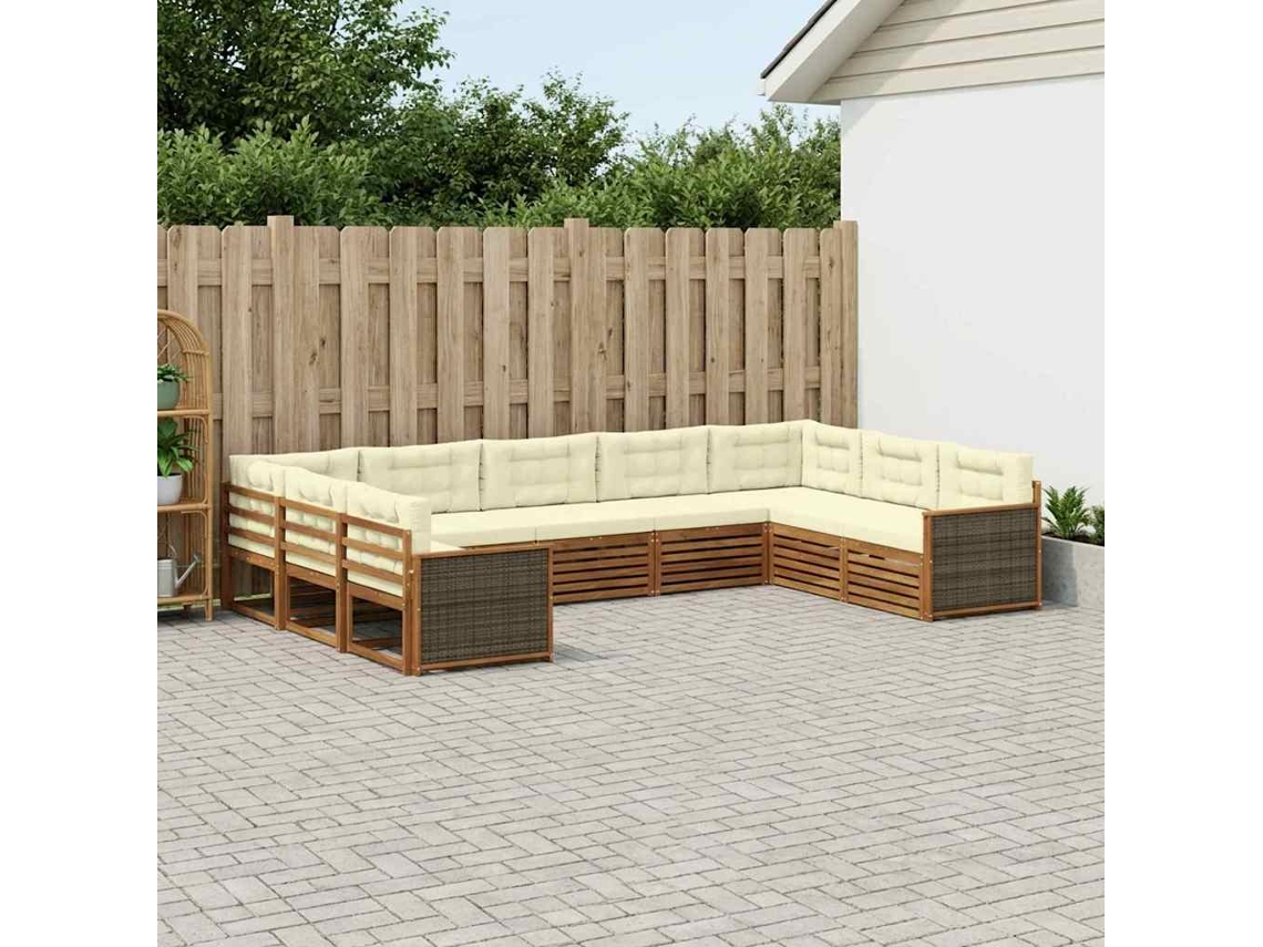 Vidaxl Conjunto De Sofás Para Exterior 9 Pcs Natural E Creme