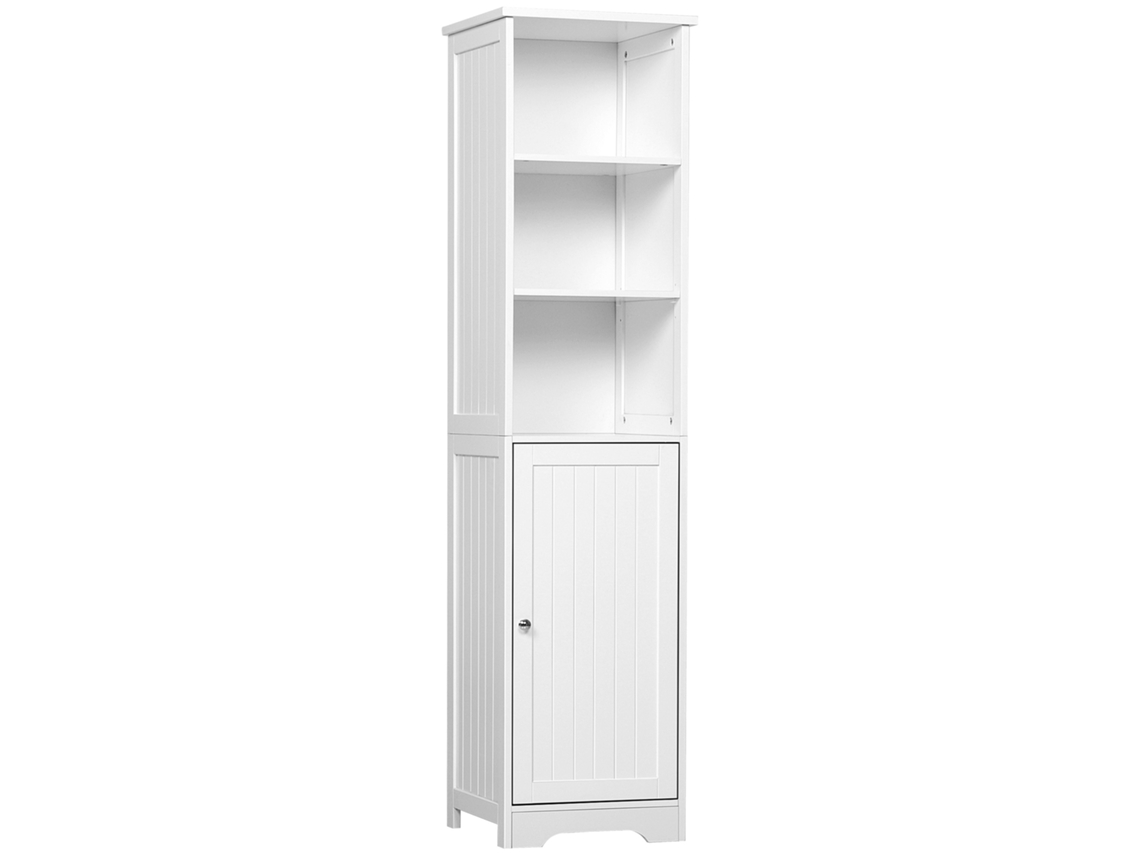 Armário Alto Para Banheiro Com 5 Níveis, Coluna De Armazenamento Com 3 Prateleiras, 1 Porta E Prateleira Ajustável, 40x38x160 Cm, Branco