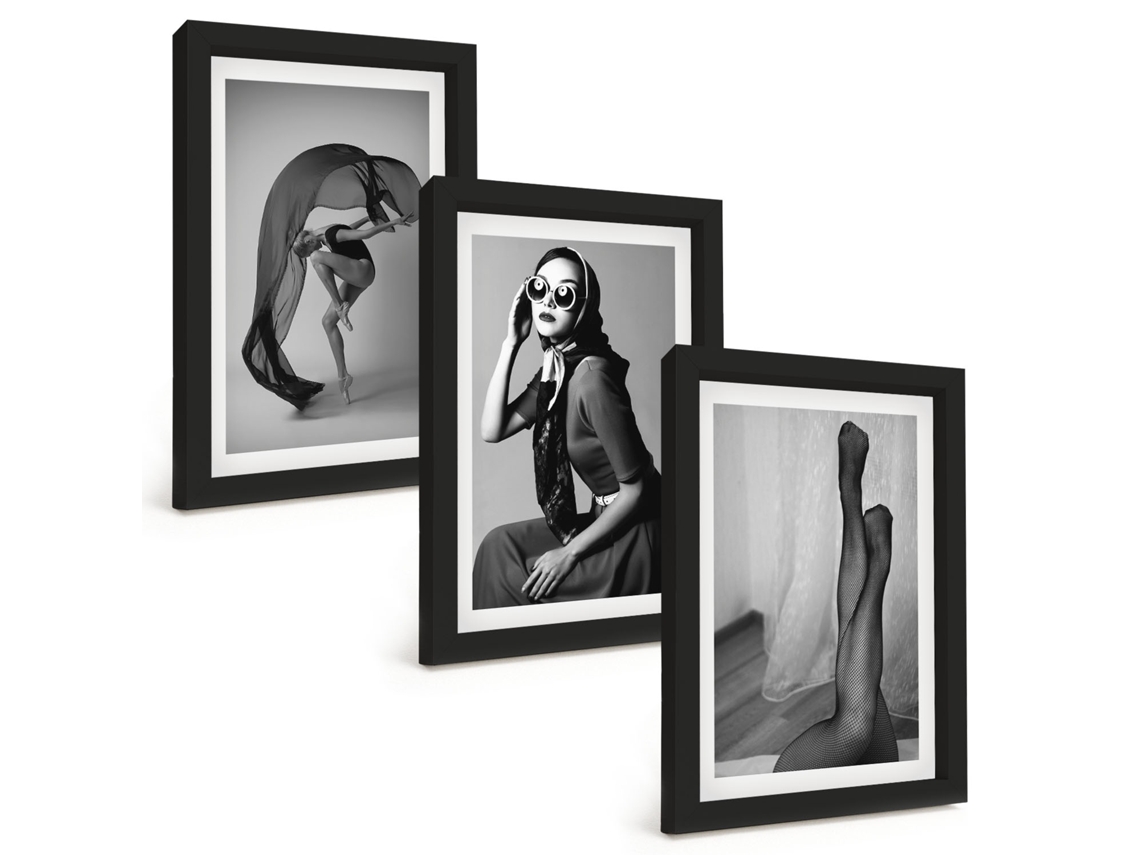Composição De Quadros Na Parede Retratos De Mulheres Em Preto E Branco Moldura Preta Pinturas De Quarto Espelharte (3 Peças 20x30 Cm)