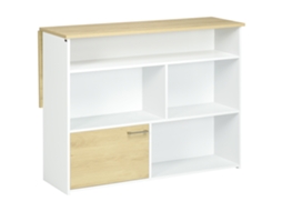 Mesa de Bar Alta Extensível 116x79,5x91cm, branco, lateral dobrável, com armário S/MARCA