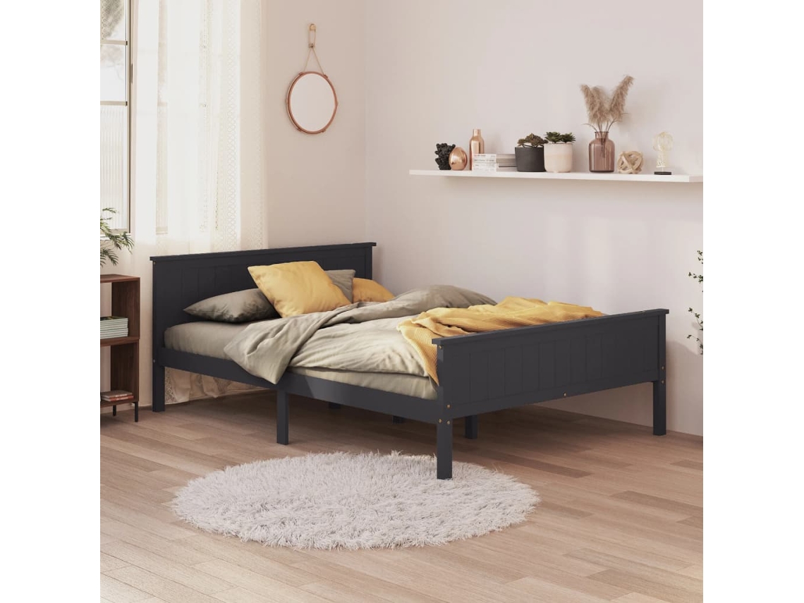 Estrutura De Cama 140x200 Cm Pinho Maciço Cinzento