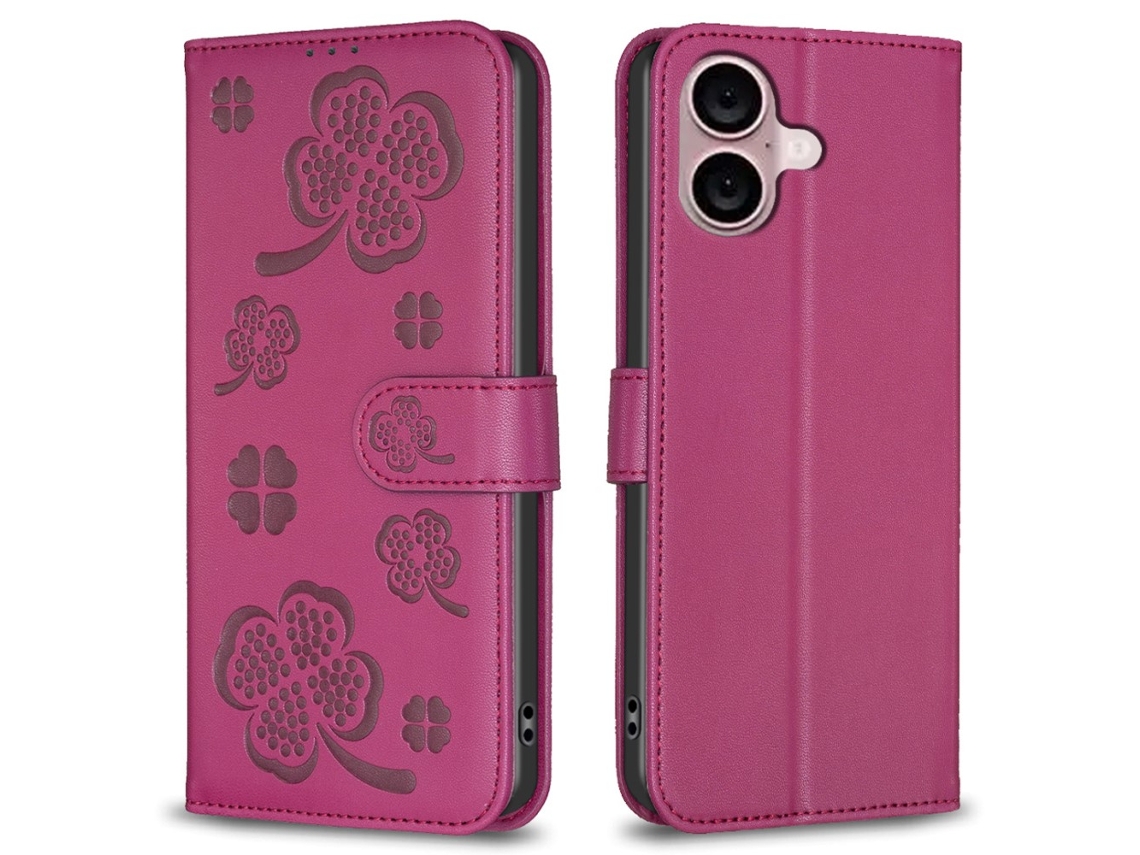 Capa Em Couro Pu Para Iphone 16 Plus, Rosa