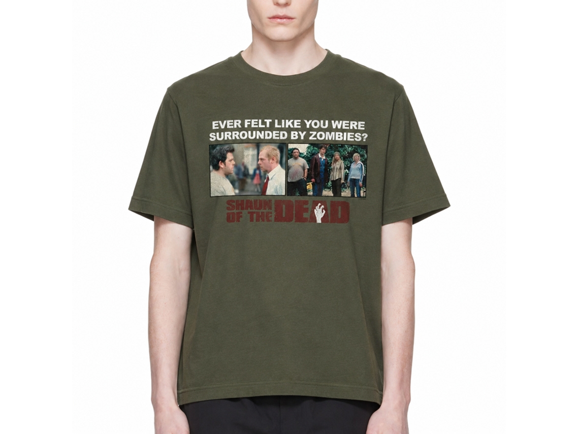 Rockinstone Shaun Of The Dead Movie Surrounded By Zombies Solid Military Green Adult T-shirt Size:xl