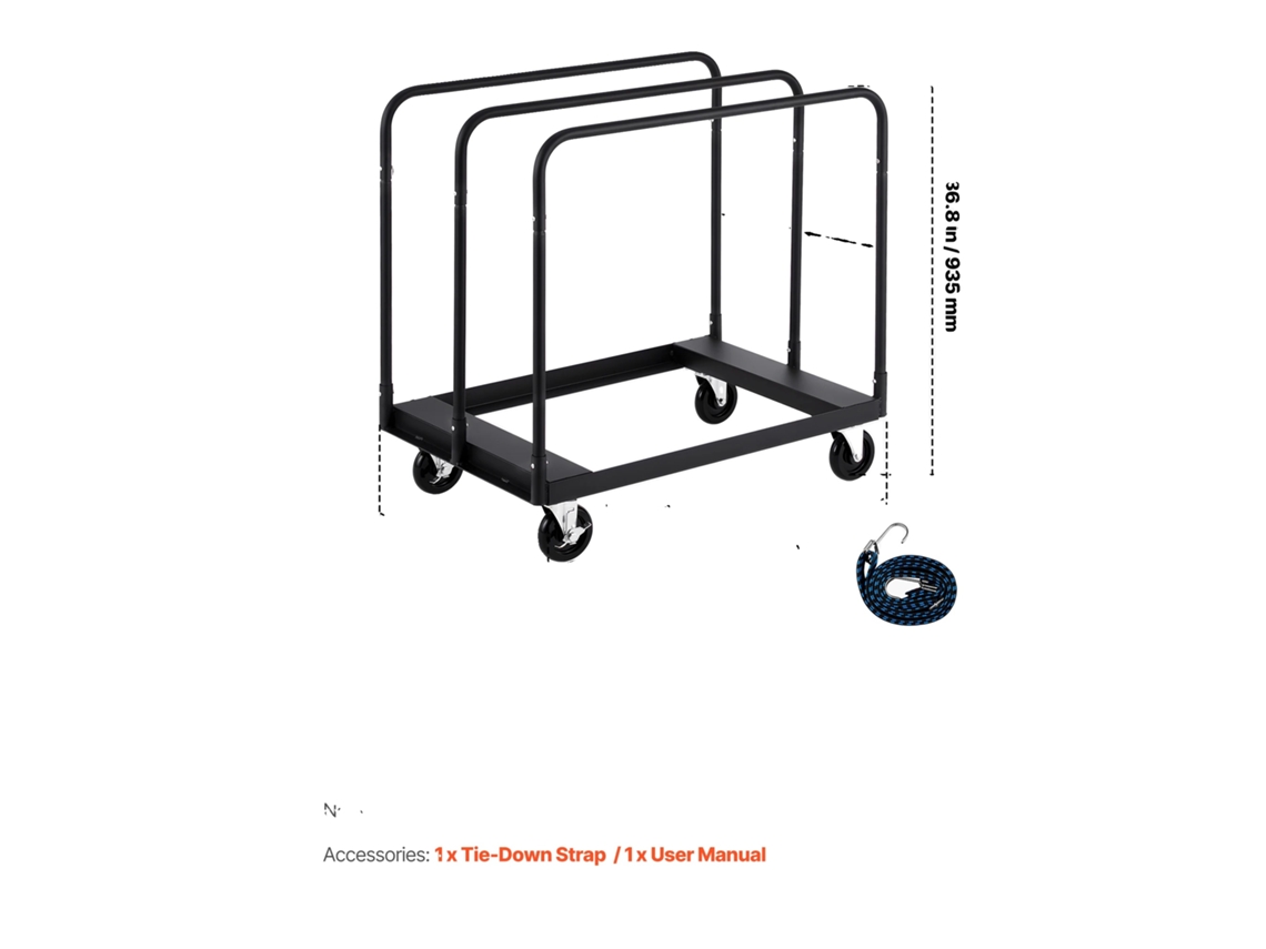 Carrinho De Drywall, Capacidade De 1800 Lbs, Rodas De 5 Polegadas, 1800lbs