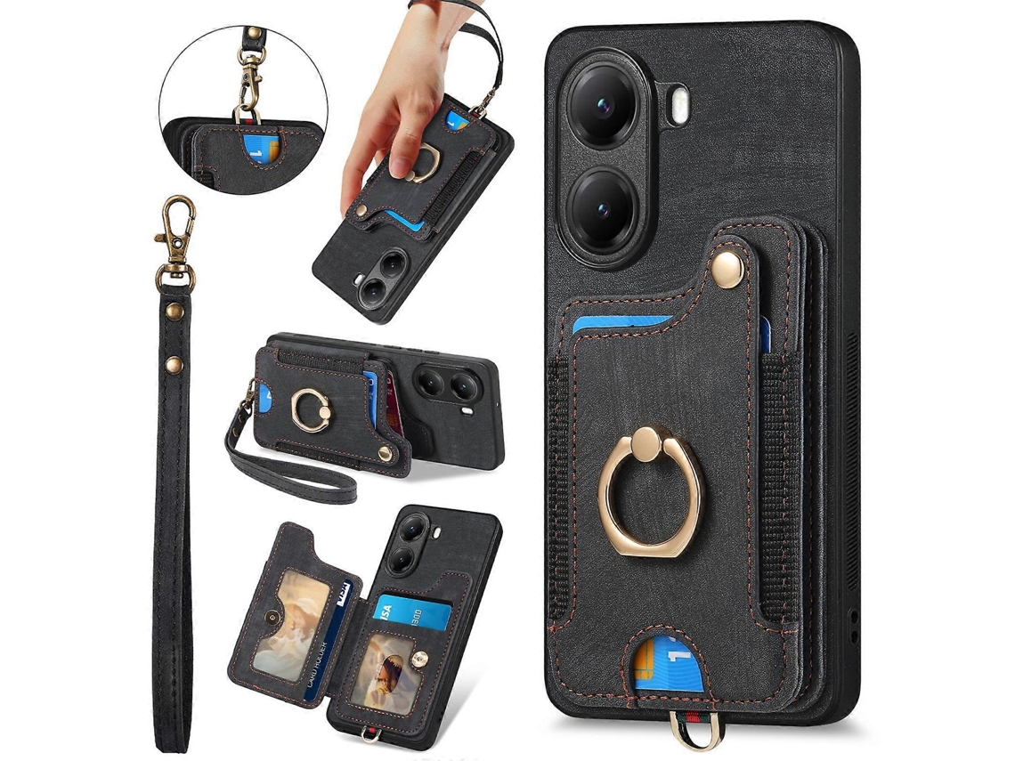 Capa De Celular Tipo Carteira Com Rfid E Vários Cartões Com Toque De Pele Retrô
