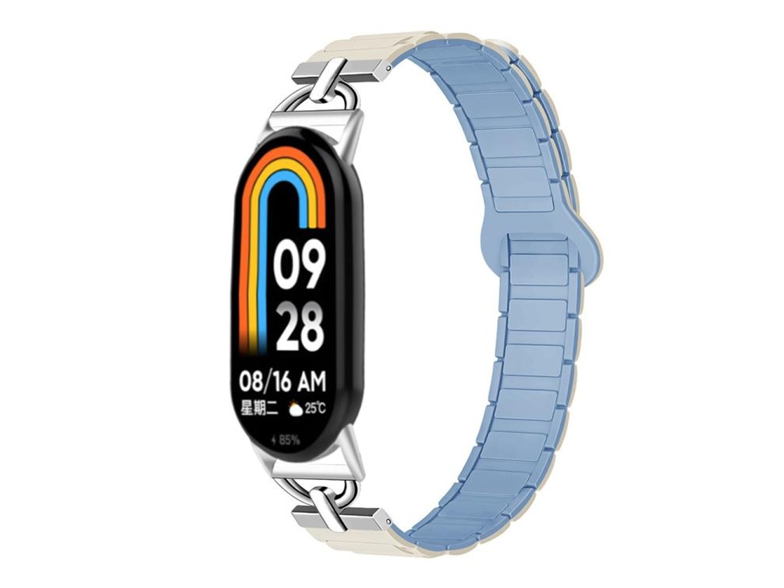 Bracelete para Xiaomi Smart Band 10/9/8 Silicone Magnético Três Esferas em Formato de D Branco, Azul e Neblina XIAOMOYU