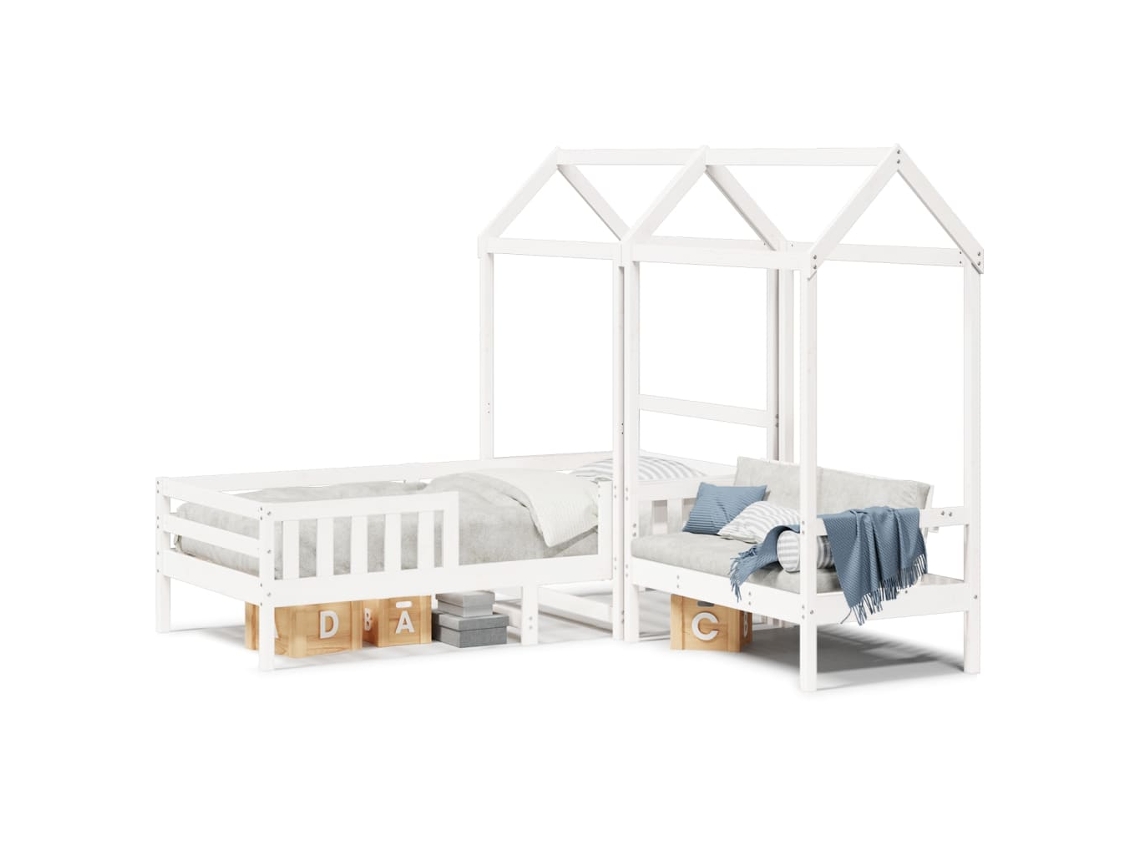 Conjunto Cama e Banco C/ Telhado MAISON EXCLUSIVE em Pinho Maciço Branco 75x190 cm