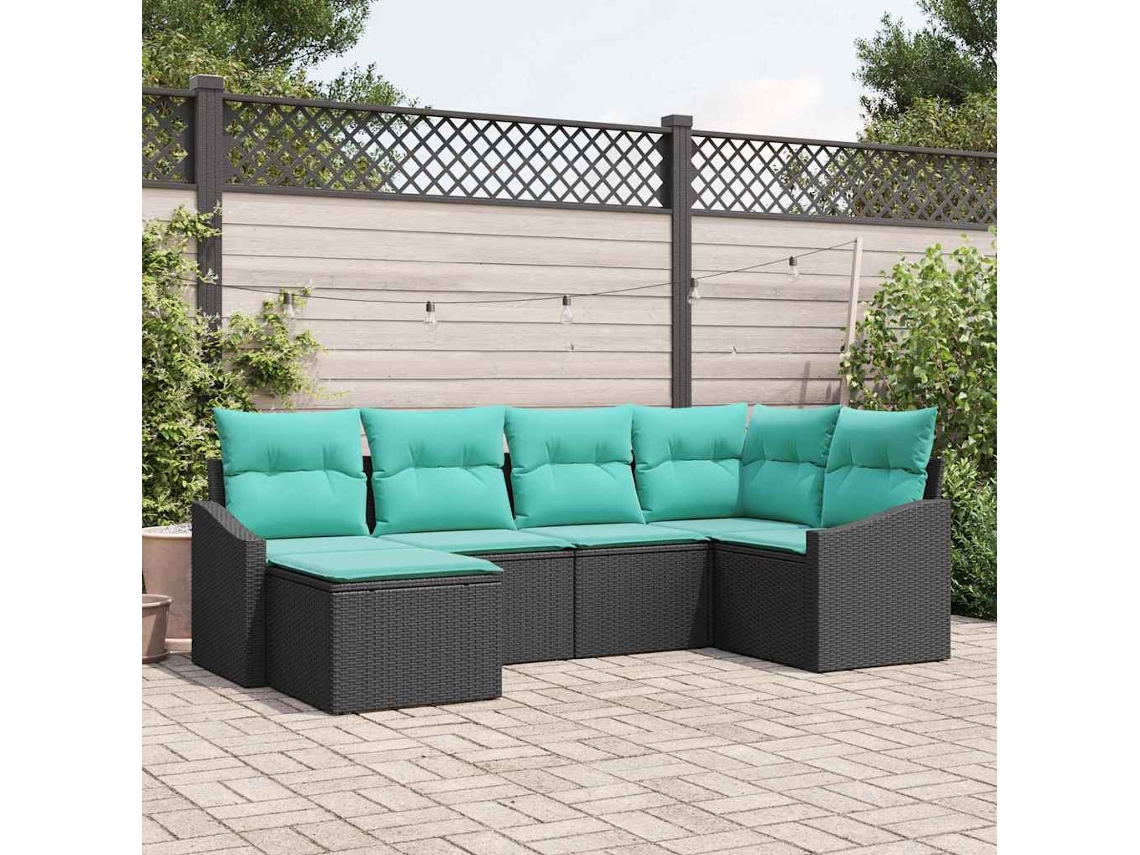 Vidaxl Conjunto De Sofás Com Almofada 6 Pcs Preto Vime Pe