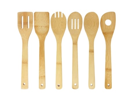 6 Utensílios de Bambu Elegantes e Resistentes: Colher de Pau Espátula de Bambu Colher com Fenda Espátula com Fenda Espork Espátula com Orifício