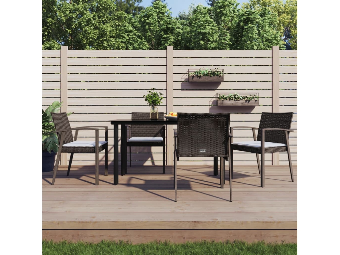 Vidaxl 5 Pcs Conjunto De Jantar P/ Jardim C/ Almofadões Vime Pe E Aço