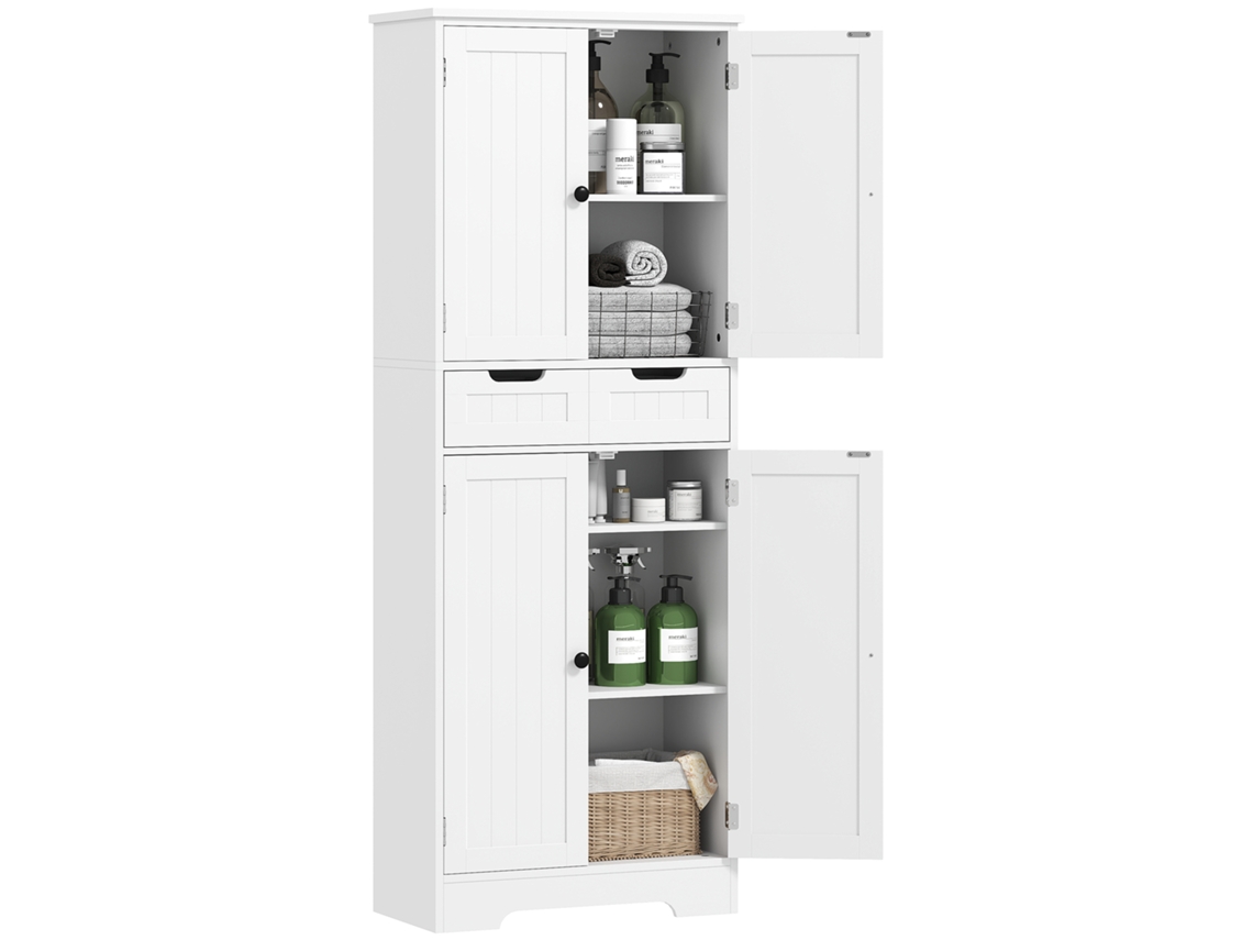 Armário De Banheiro Com Gaveta, Com Porta, Prateleira Ajustável, 60 X 30 X 160 Cm, Branco