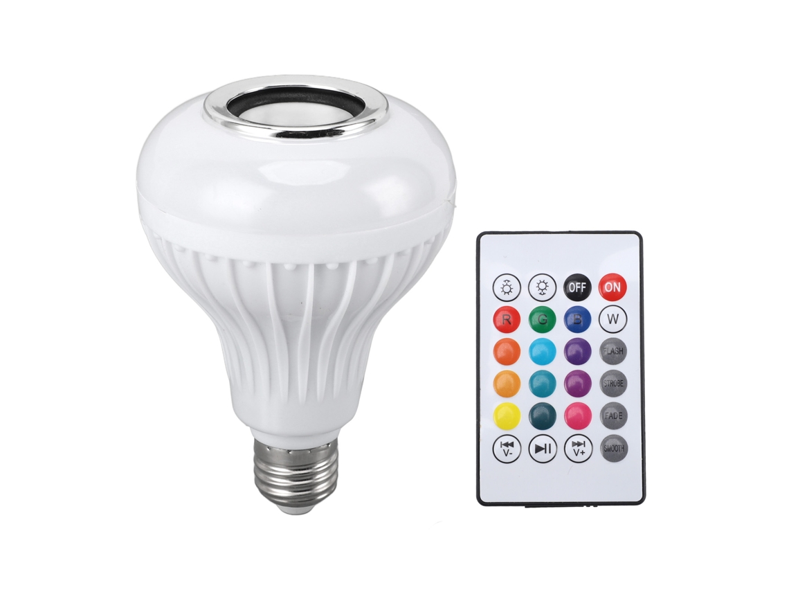 Lâmpada Led Bluetooth 12W E27 com alto falante, RGB, controle remoto | S/MARCA