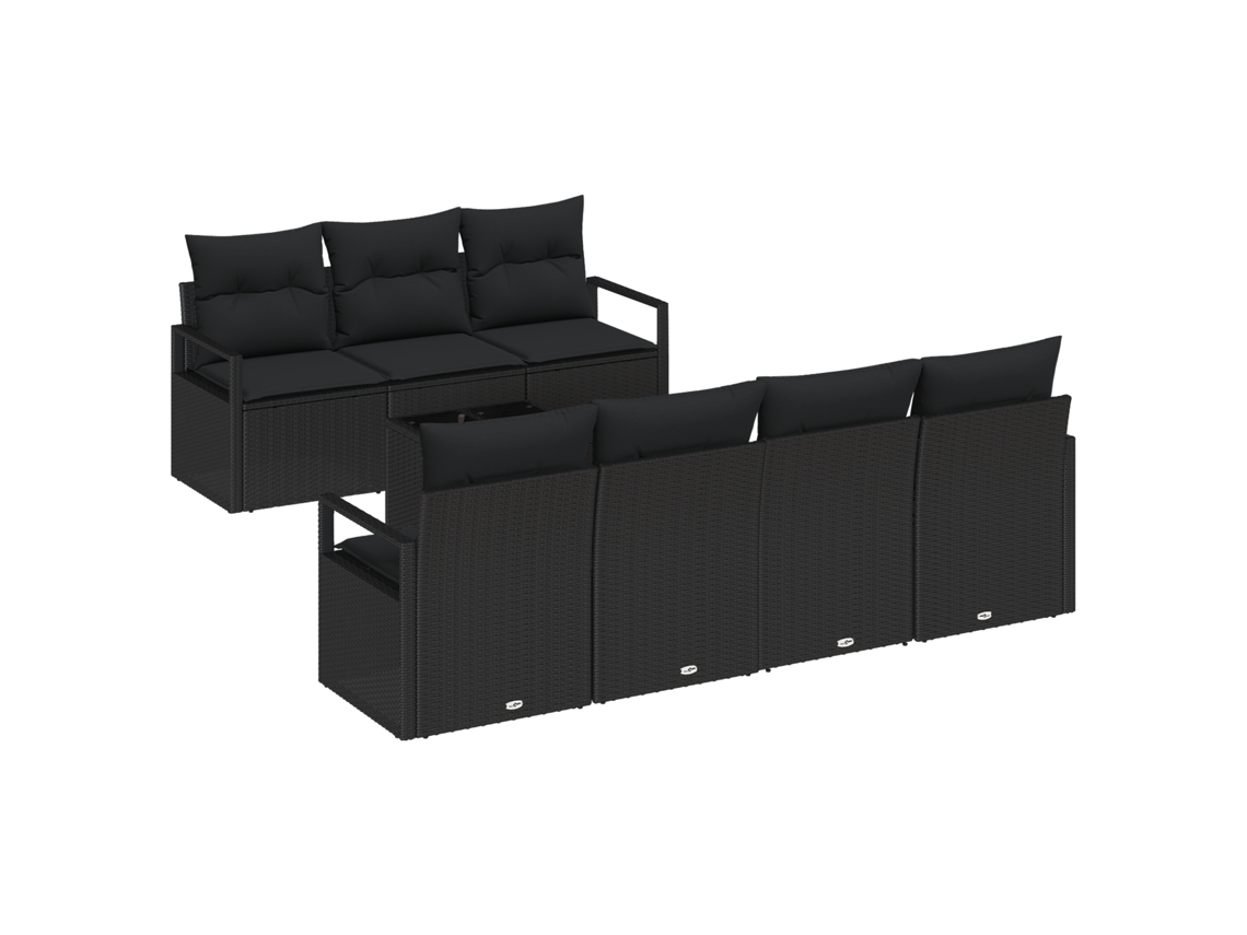 Conjunto 8 Conjunto De Sofá De Jardim Vidaxl Preto Vime Pe (230 X 62 X 85 Cm)