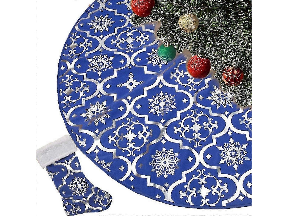 Tapete Para Árvore De Natal De 48 Polegadas Com Estampa De Floco De Neve Azul