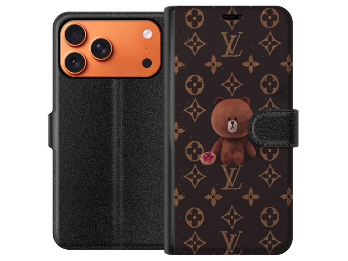 Capa Carteira Compatível Com Apple Iphone 17 Pro Max Com Estampa De Urso Fofo E Monograma De Luxo.
