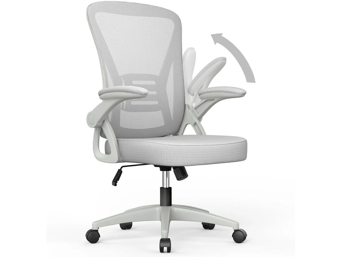 Cadeira escritório RACINGREAT assento ergonómico - poltrona com apoio braço rebatível a 90,Almofada espuma alta resiliência - Cinzento