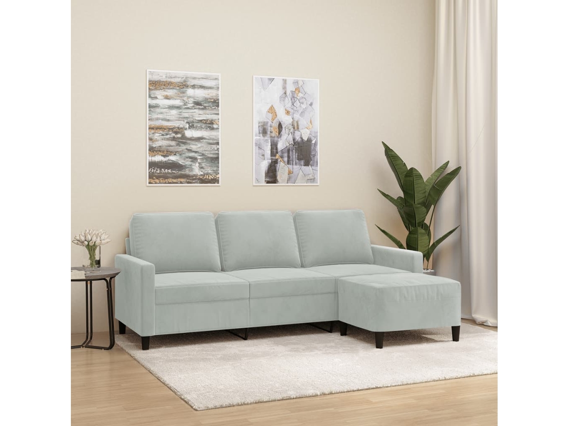 Vidaxl Sofá De 3 Lugares Com Apoio De Pés 180 Cm Veludo Cinzento-claro