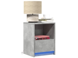 Vidaxl Mesa De Cabeceira C/ Luzes Led Derivados Madeira Cinza Cimento