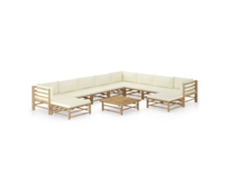 Vidaxl 11 Pcs Conj. Lounge Jardim Em Bambu C/ Almofadões Branco Nata