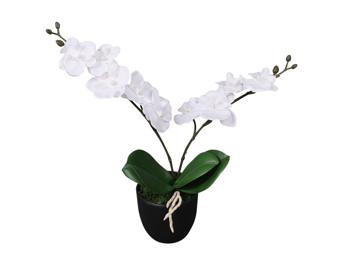Vidaxl Planta Orquídea Artificial Com Vaso 30 Cm Branco