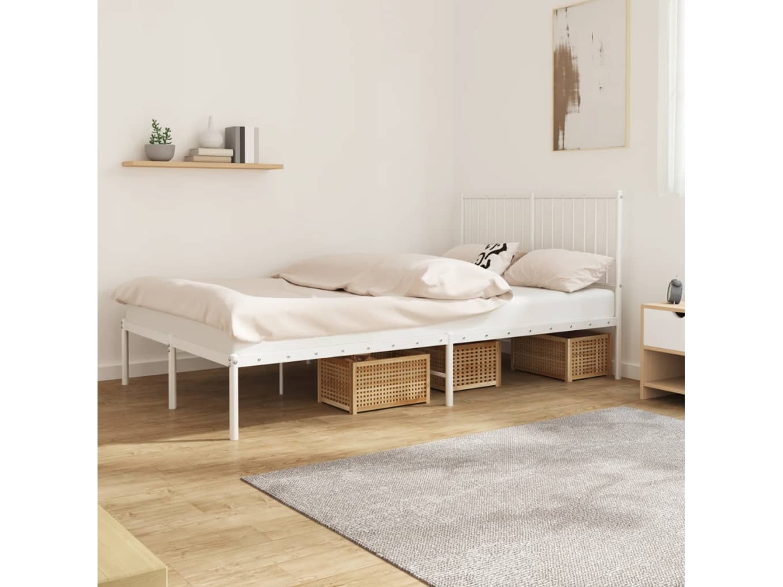 Vidaxl Estrutura De Cama Com Cabeceira 120x200 Cm Metal Branco