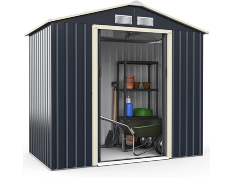 Telheiro Metálico para Jardim Exterior 213 X 127 X 195 Cm Telheiro de Jardim com 4 Aberturas e Portas de Correr Individuais COSTWAY