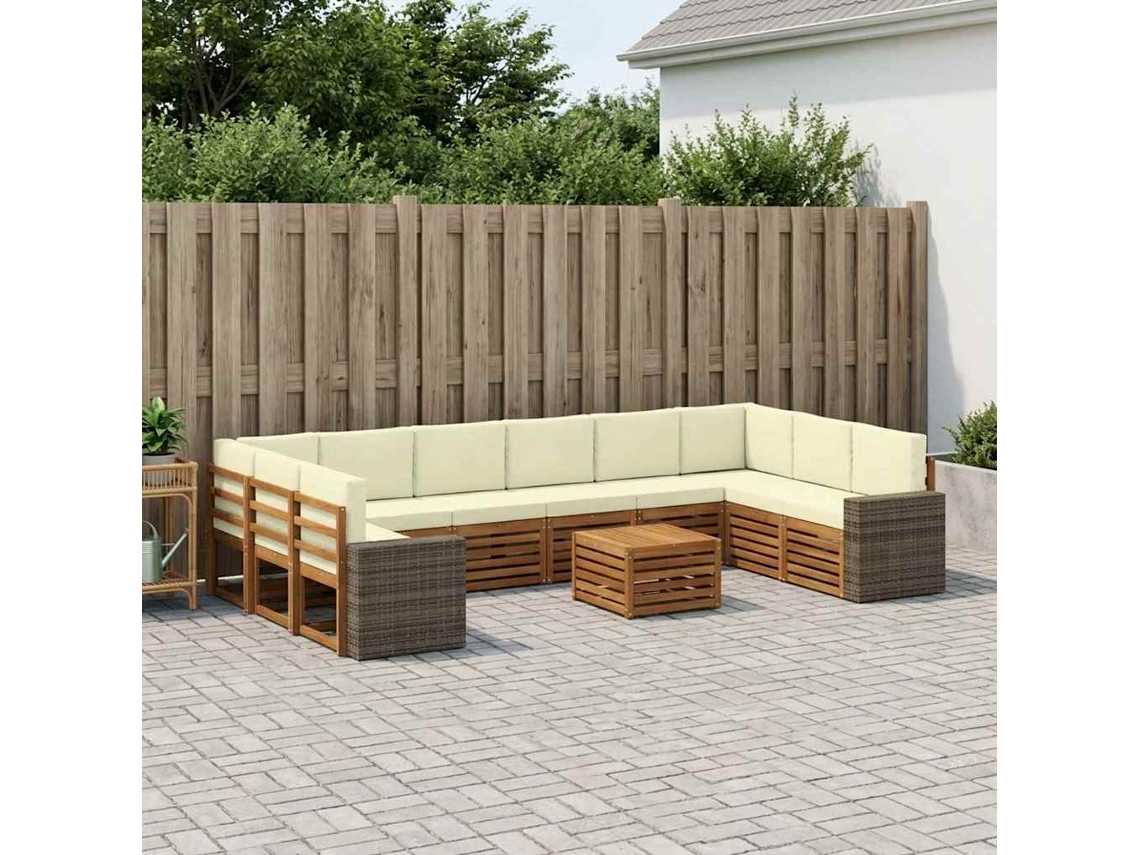 Vidaxl Conjunto De Sofás Para Exterior 11 Pcs Natural E Creme
