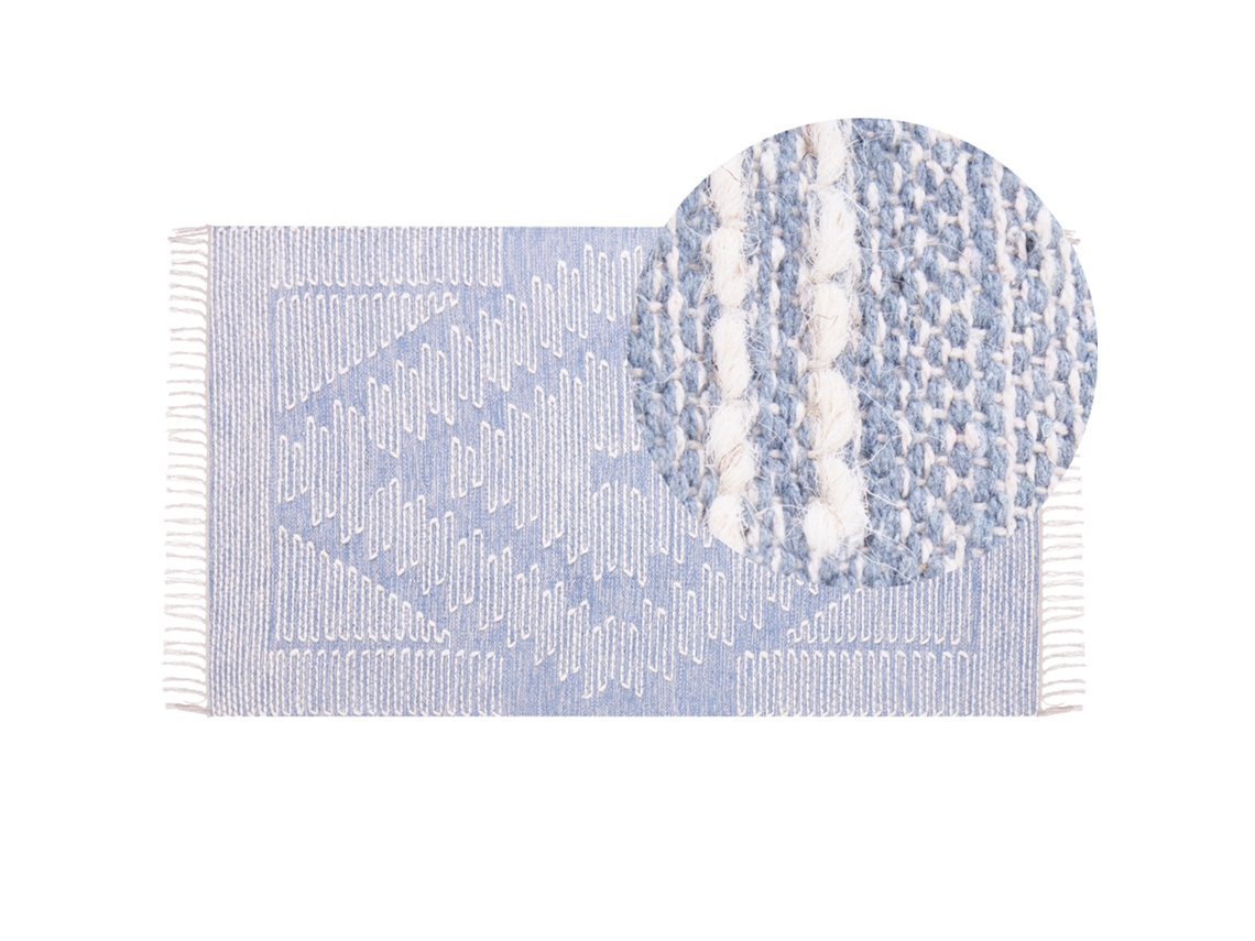 Tapete retangular com franjas BELIANI Ansar de Algodão Azul 80x150