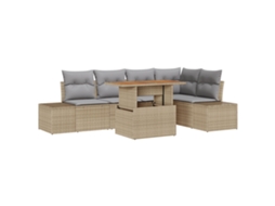 Conjunto 6 Conjunto De Sofá De Jardim Vidaxl Bege Vime Pe (100 X 55 X 73 Cm)