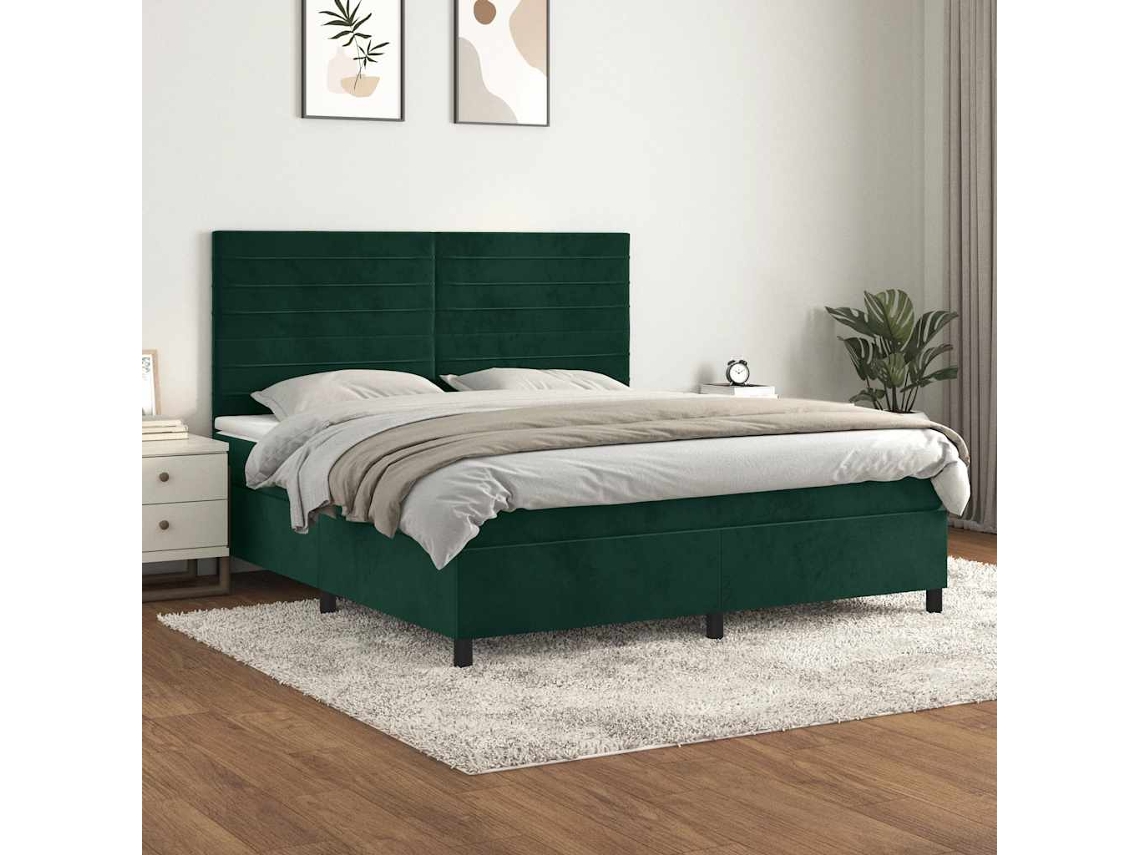 Vidaxl Cama Com Molas/colchão 180x200 Cm Veludo Verde-escuro