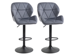 Conjunto de 2 banquinhos de bar veludo metálico ajustável com encosto e apoio de pé 114,5cm 51,5x57,5x93 cinza | S/MARCA