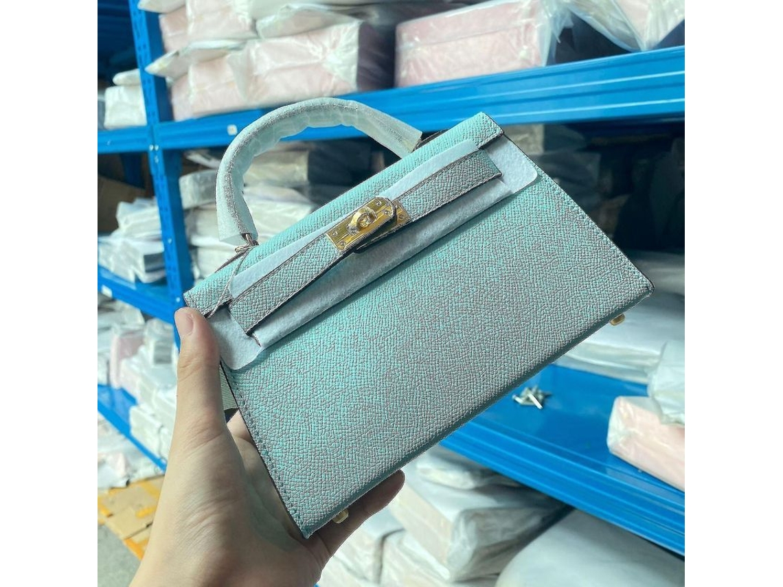 Bolsa de couro S/MARCA para mulher, mini Kelly segunda geração, com fecho e cinto