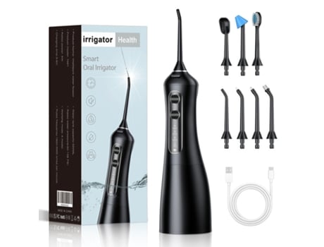 Irrigador oral elétrico portátil de 7 jatos, de longa duração e limpeza profunda, modelo QT03, preto, Baykar