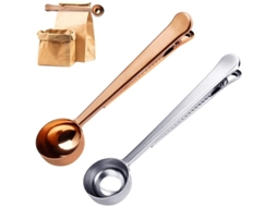 2026-2 Colheres De Café Com Clip Fechador De Saco (prata + Ouro Rosa) 15ml Aço Inoxidável Para Café Chá Leite Farinha Especiarias