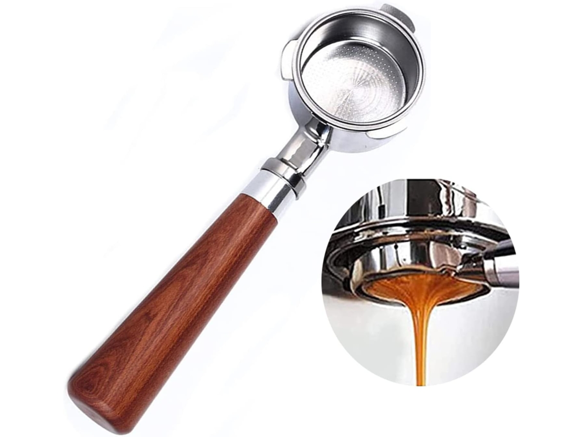 Utensílio Profissional Para Preparo De Café Expresso, Porta Filtro Sem Fundo De Aço Inoxidável Não Pressurizado Com Cabo De Madeira Natural Para Conta