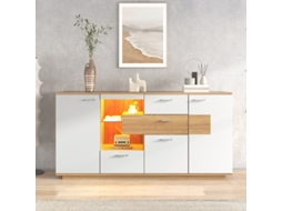 Sideboard Moderno BTFORUS com Led, 2 Portas, 4 Gavetas, Branco (160x40x77 cm)